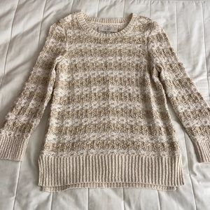LOFT lightweight sweater cream gold and tan